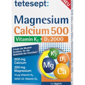 أقراص ماغنسيوم بلس كالسيوم وفيتامين ك2 وفيتامين د3 tetesept Magnesium Calcium 500 Vitamin K2 + D3