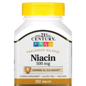 21st Century Niacin Supplement Prolonged Release to improve overall body health 500 mg 100 Tablets